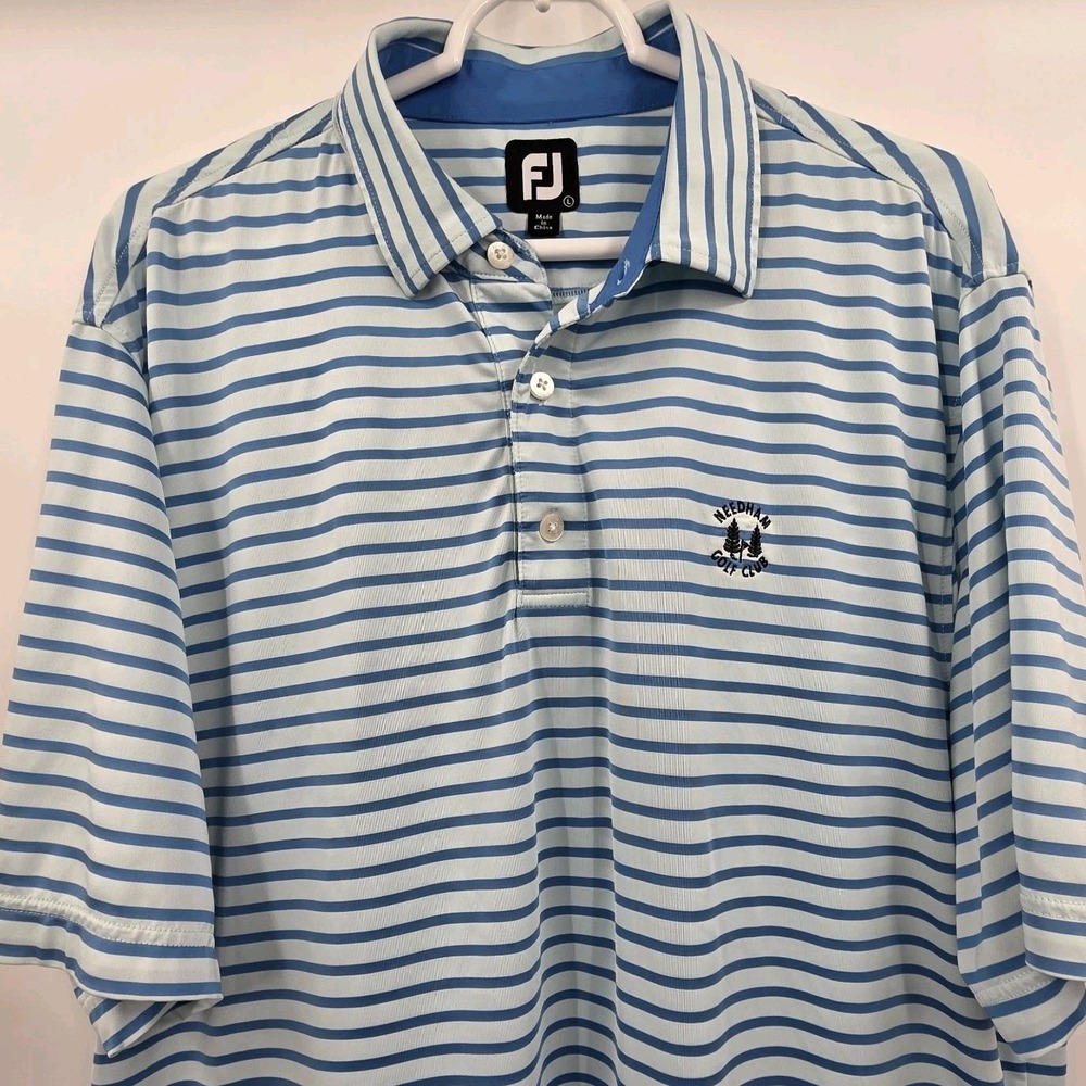 FOOTJOY NEEDHAM GOLF CLUB POLO MENS LARGE BLUE STRIPED PERFORMANCE SHIRT COMFORT